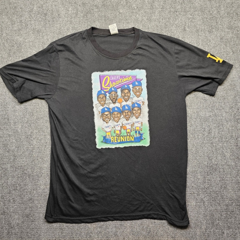 LA Dodgers Lakers Showtime Reunion T-Shirt Mens XL Black Tri-Blend Graphic Tee